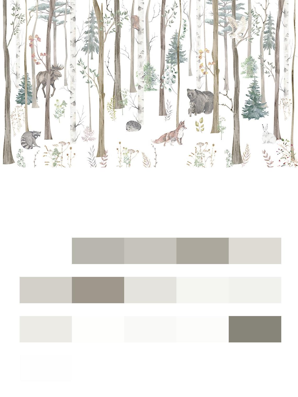 Зимний лес с животными цвета